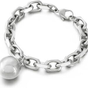 Stainless Steel Chunky Chain Bracelet with Ball Charms for Women Jewelry